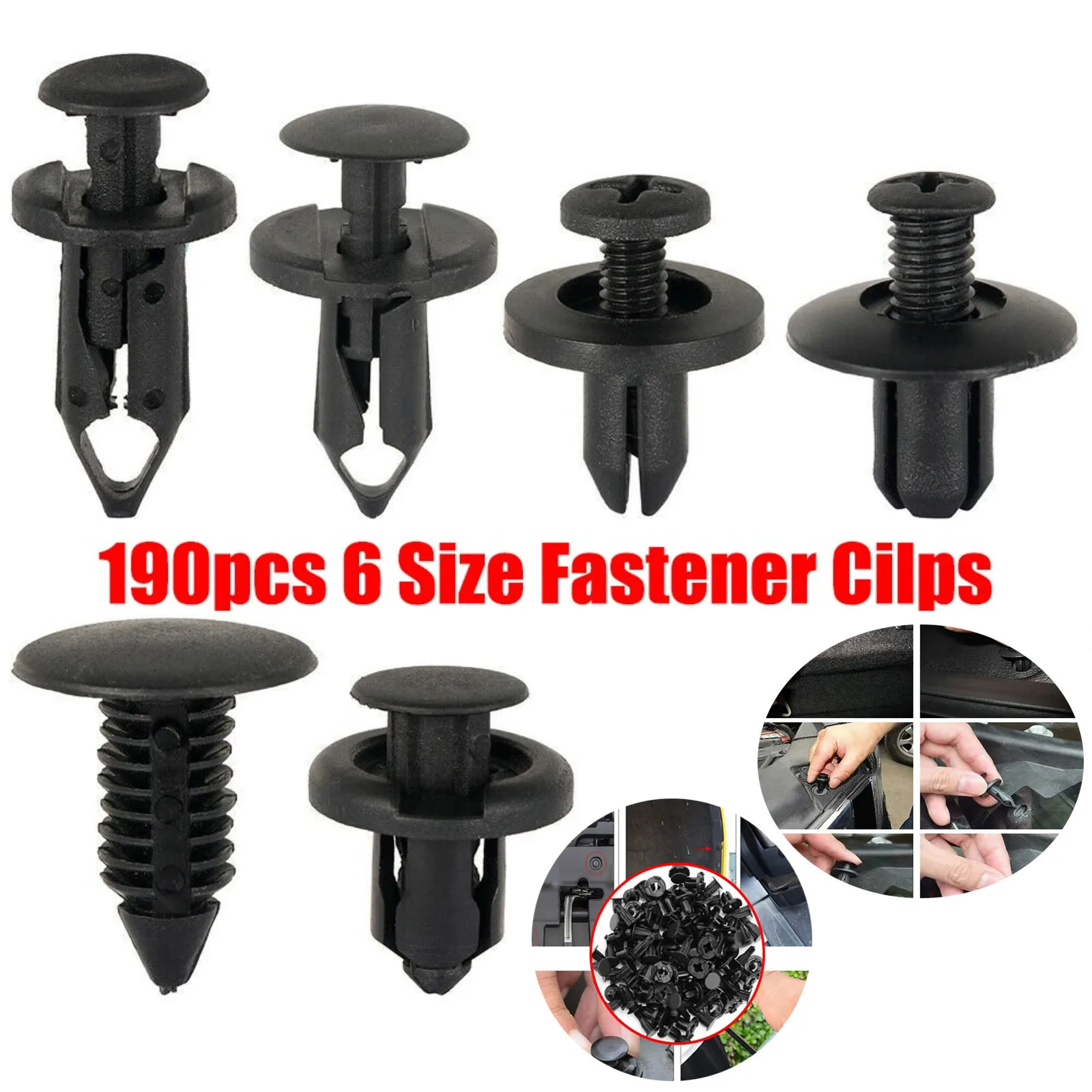 190pcs 6 Sizes Mixed Car Body Bumper Rivet Car Retainer Clips Fasteners Automotive Plastic Clips Kit Auto Trim Panel Clip