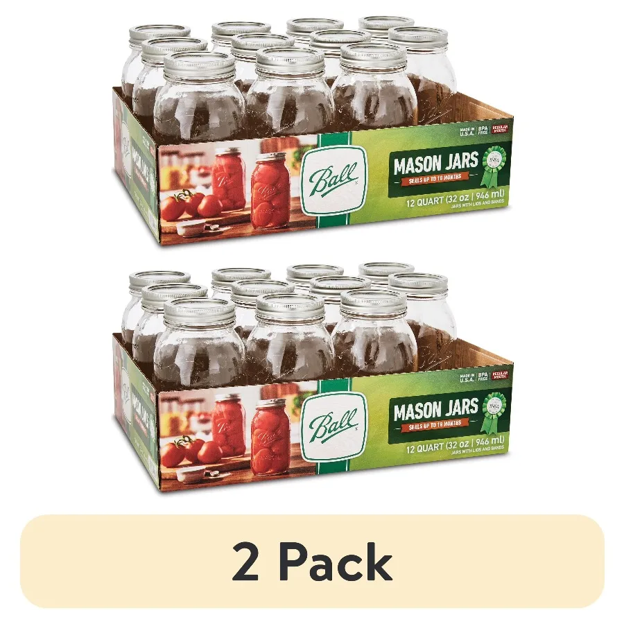 

2 Pack 12 Count 32oz Glass Mason Jars Regular Mouth with Lids Canning Jars for Pickling Jar Storage Kitchen Pantry Organization