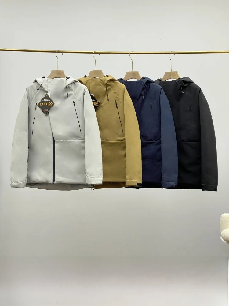 

Sl Division Waterproof Windproof Cotton Jaet for Men Outdoor Warmth Youth Trendy Long Sve Hooded Stand Fit