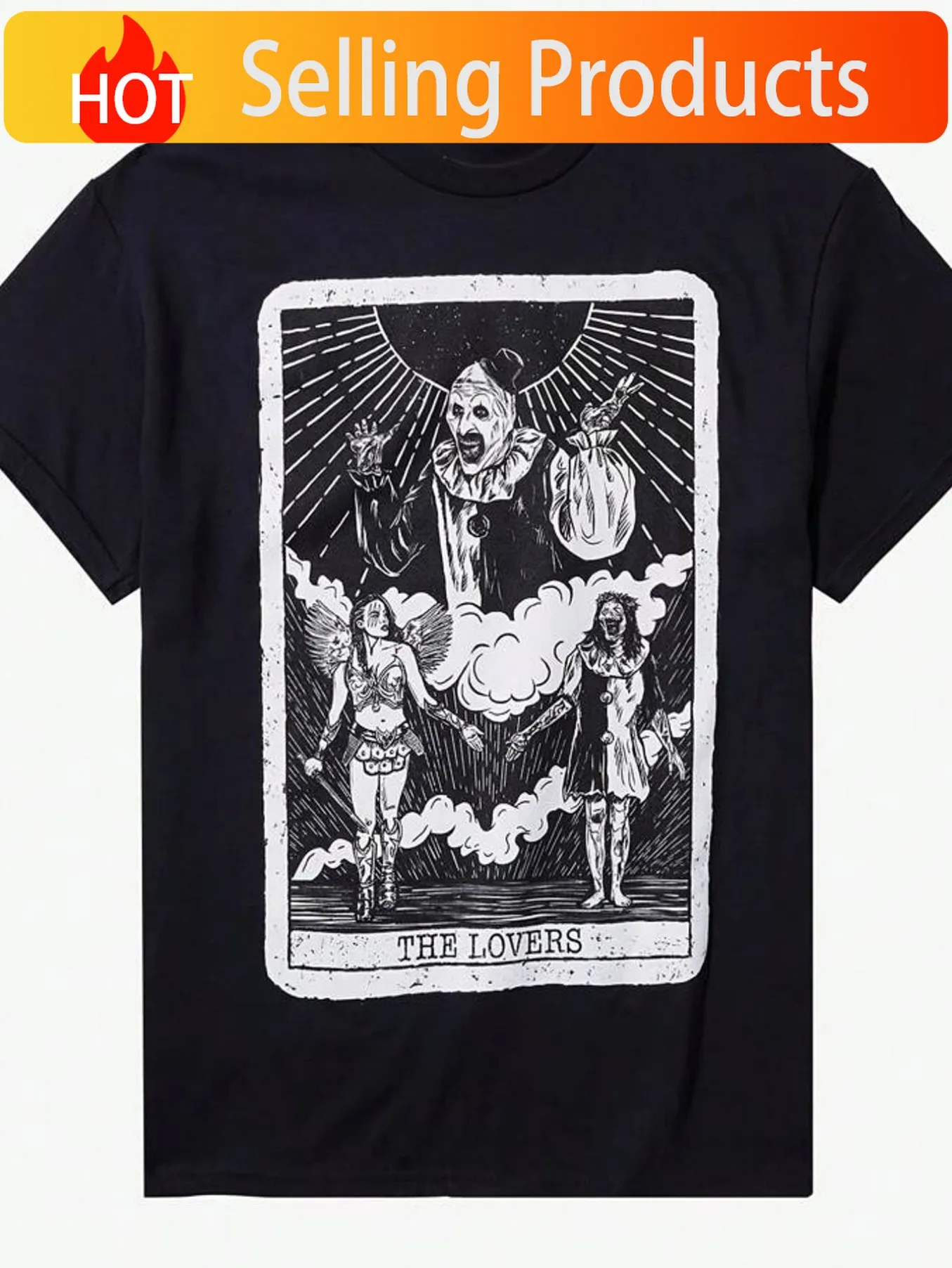 Camiseta con estampado de payaso de terror de Section Bone Horror Art - Camiseta gráfica retro de 180g con patrón de payaso amenazante y ángel