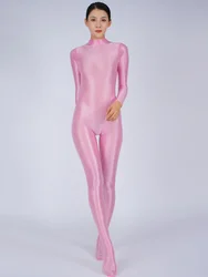 Women's Yoga Jumpsuit High Elastic Oil Glossy Shiny Bodysuit Long Sleeved Pantyhose Jumpsuits Candy Color Shaper Tight Rompers