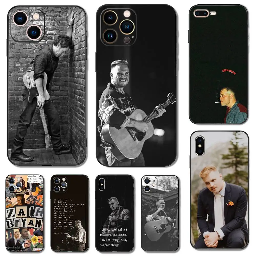 حافظة هاتف Singer Z-Zach Bryan لهاتف iPhone 16,15,14,13,12,11,Pro,X,XS,Max,XR,Plus,Mini Soft Silicone Black مقاومة للصدمات من مادة TPU