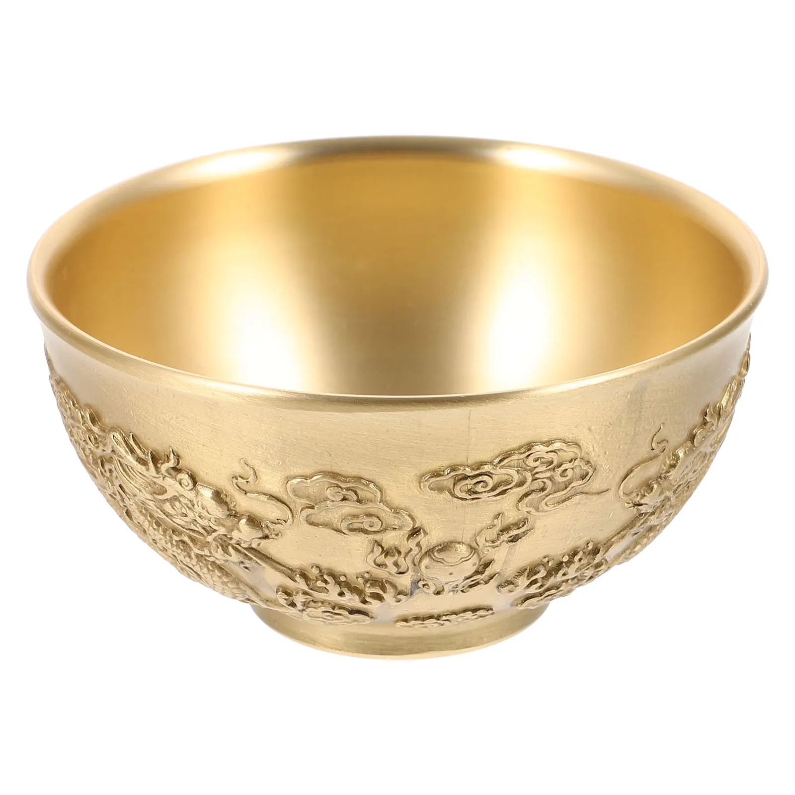 

1pcs Copper Treasure Basin Golden Tone Copper Bowl Decor Home Office Desktop Adornment Storage Solution Chinese Bowl