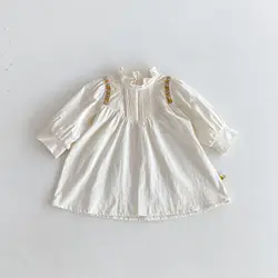 2024 Autumn New Girls Long Sleeve Lace Dress Cotton Baby Girl Embroidery Sweet Princess Dress Children Casual Dress Kids Clothes