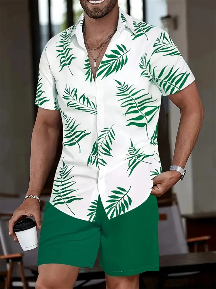 Men\'s Hawaii Shirt Set Men\'s 3D Printed Short Sleeve Shirt Shorts Two Piece Summer Beach Lapel Shirt Set Unisex Casual Clothing