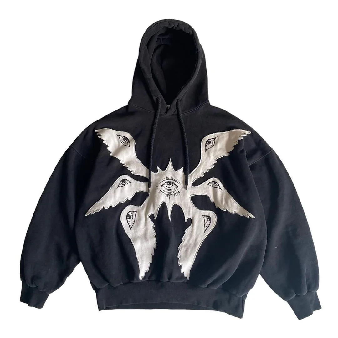 Y2K American collage devil pattern street trend personalized design loose fitting pullover unisex hooded sweatshirt