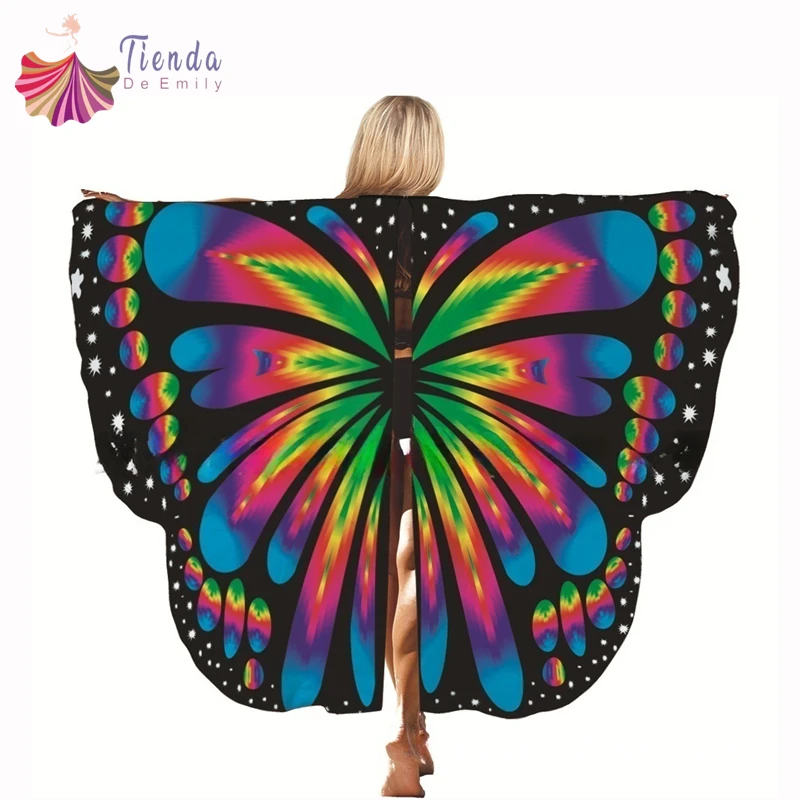 Women Butterfly Wings Shawl Fairy Ladies Cape Fancy Halloween Nymph Dress Up Pixie Wings Cloak Adult Festival Costume Accessory