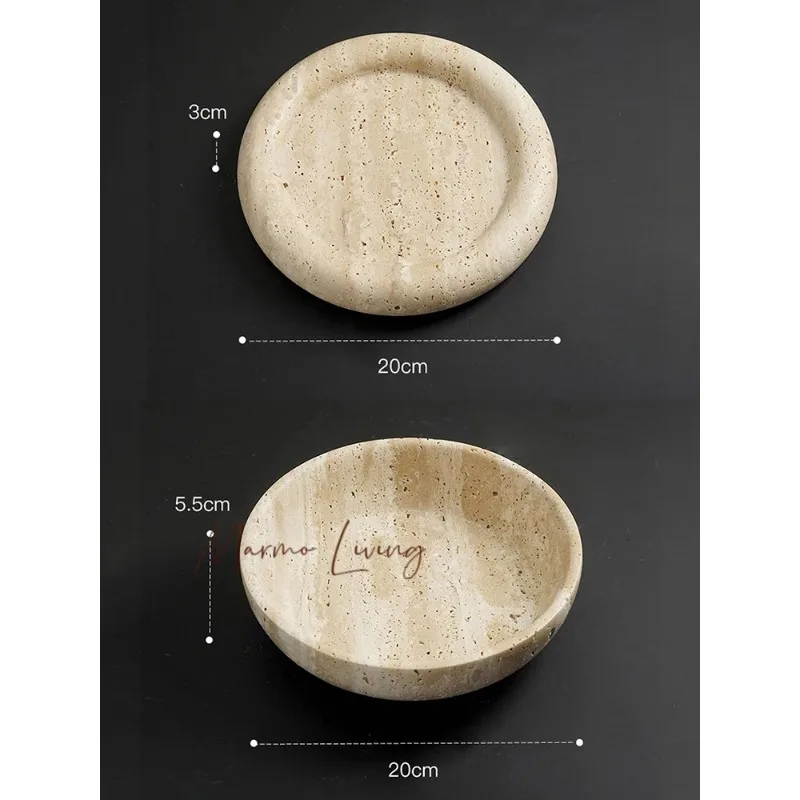 Travertine Serving Tray Marble Jewelry Dish Round Fruit Bowl for Coffee Table Home Decor