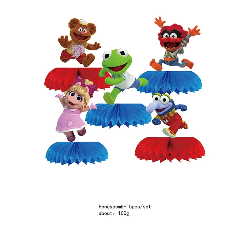 5 pezzi MUPPET BABIES Palla a nido d\'ape Decorazione da tavolo Ventaglio di carta Ragazzi e ragazze Decorazione festa di compleanno Forniture per