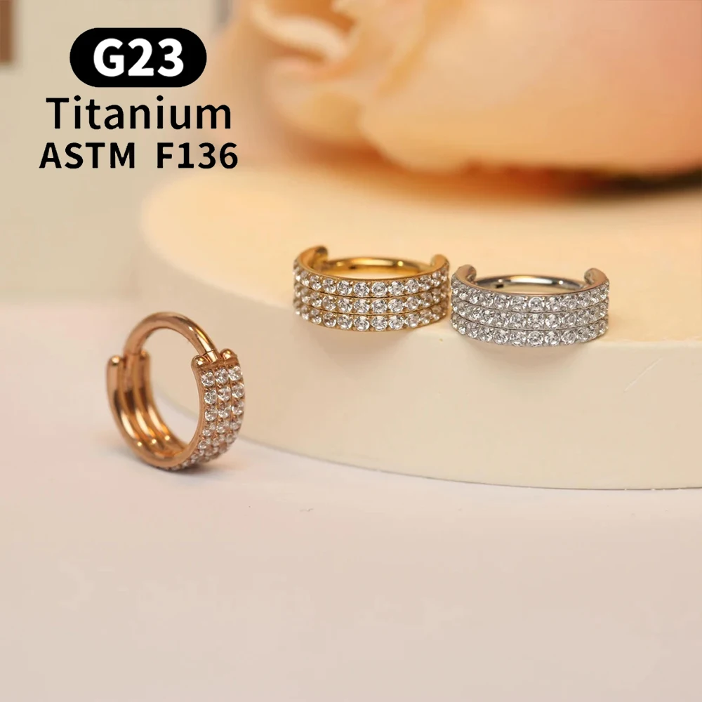 ASTM F136 Titanium 16G Hinged Nose Ring CZ Septum Clicker Cartilage Hoop Earrings Tragus Rook Daith Conch Helix Piercing Jewelry