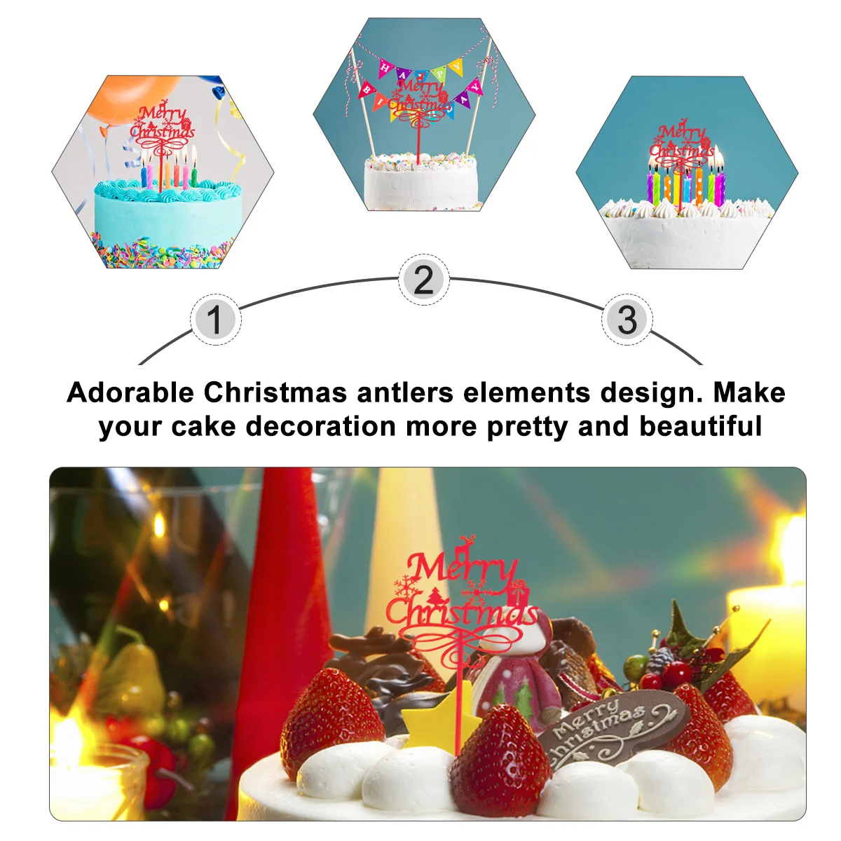 

6Pcs Festive Cake Toppers Christmas Theme Acrylic Insert Cards for Cake Decorating Party Holiday Dessert Ornaments
