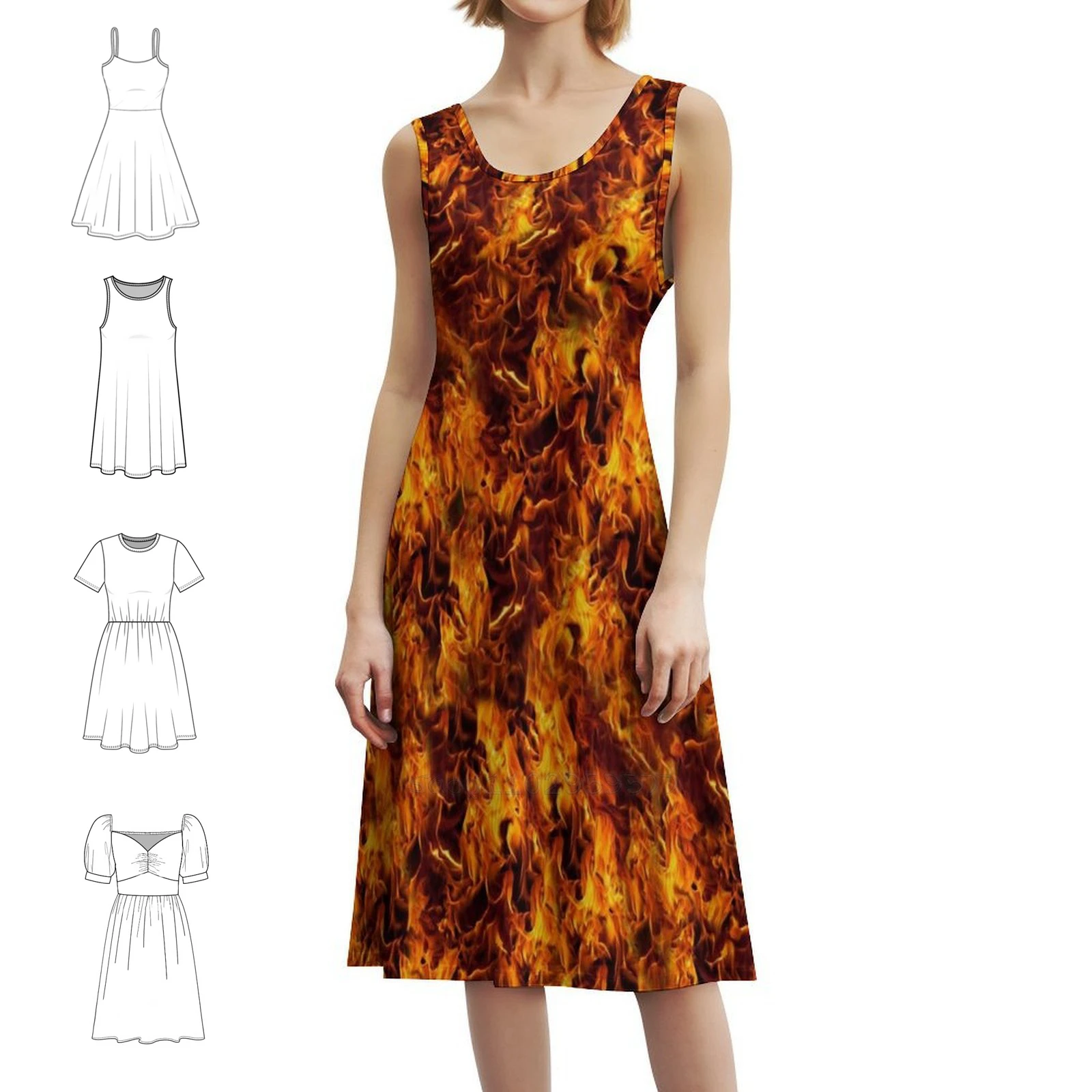 Fire And Flames Pattern Preppy Style Mini Dress For Women A-Line Loose Fit Casual Day Dress Burning Flames On Fire Fire Flaming