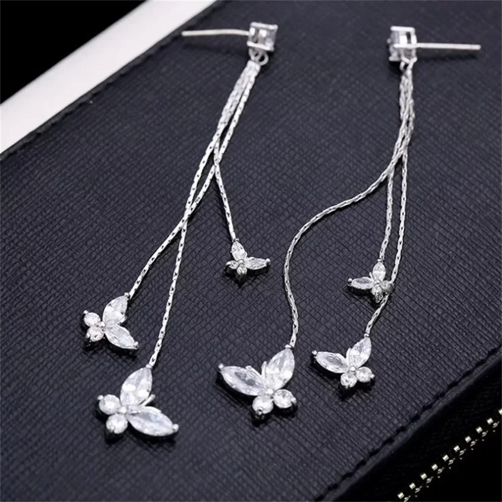 وضع الكورية الزركون Schmetterling Quaste Ohrringe Trend ige Kristall Silber Farbe Strass Anhänger Ohrringe Party Schmuck