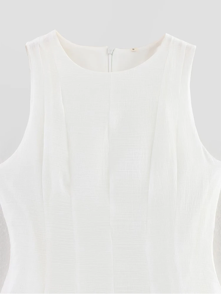 فستان نسائي صيفي جديد أوروبي وأمريكي برقبة دائرية ورقبة دائرية بدون أكمام بقصة ضيقة وحاشية مكشكشة #3