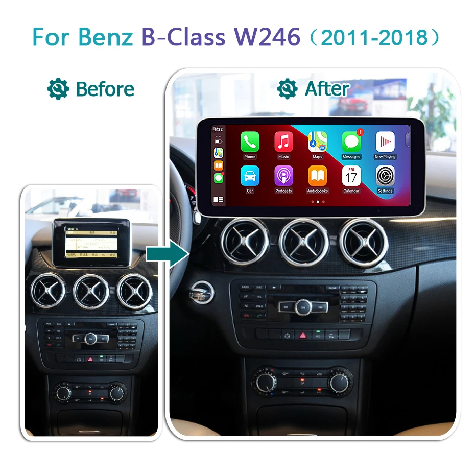 Wondefoo 12.5“ Wireless Carplay Android 15 Auto Car Radio 12G 256G Multimedia Screen Stereo For Mercedes-Benz B Class W246 2012-2018 NTG 4.5 5.0 Bluetooth Autoradio 1920*720P video players Navigation GPS