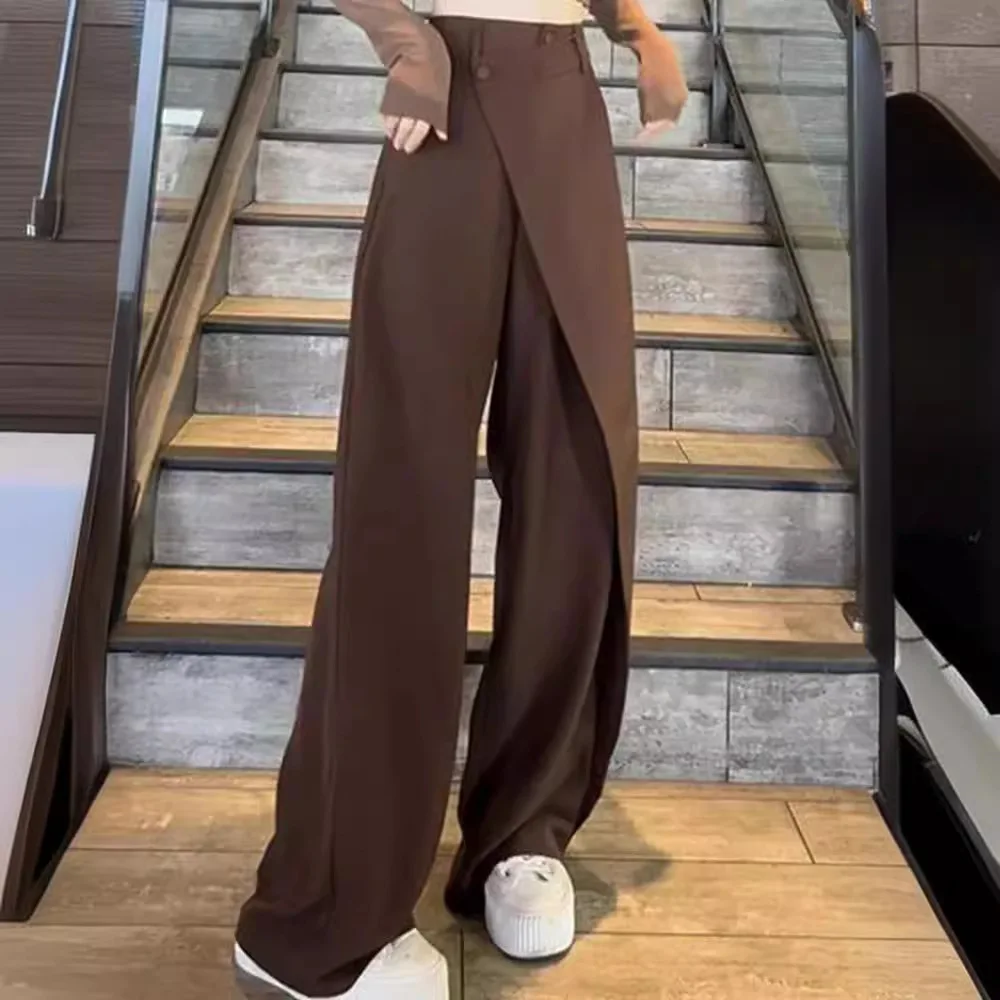 

Wide Leg High Waist Pants Women Trendy Asymmetrical Designed Chic Loose Leisure Office Ladies Female Trouser New Arrivals Spring