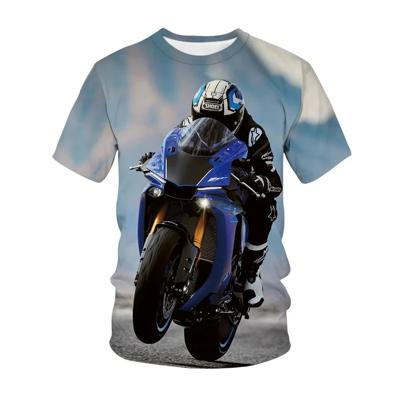 Summer Printed T-shirt Cool Motorcycle Series Fashion Motorcycle Pattern Casual Hip Hop Street Men's O-Neck Fashion Top