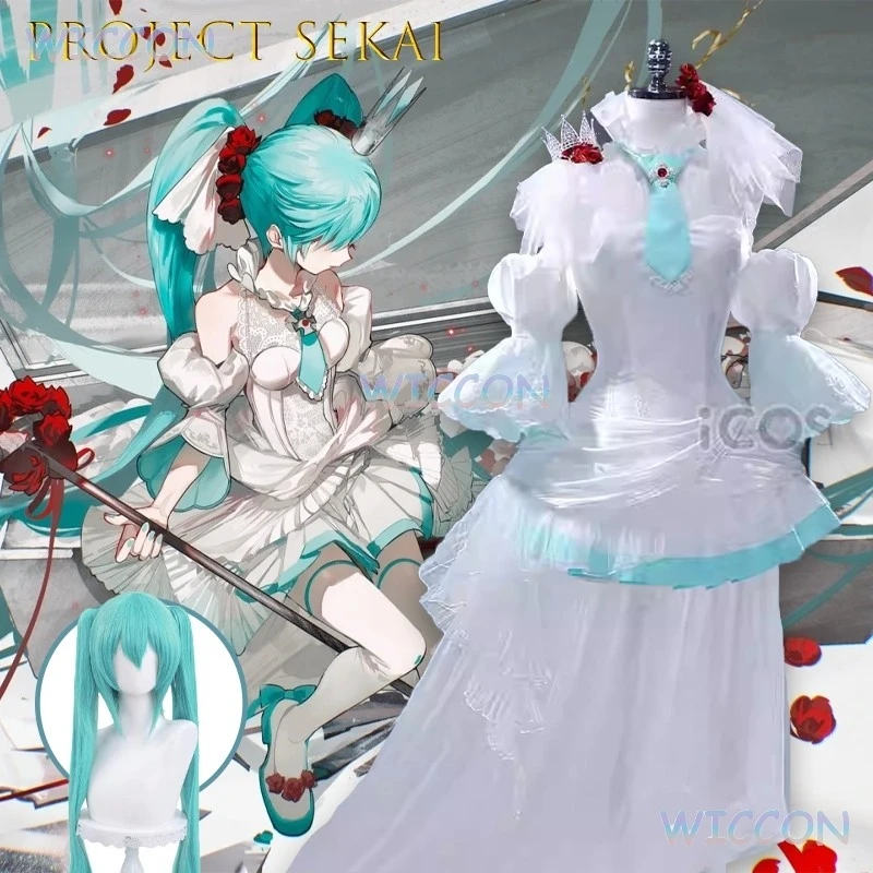 Project Sekai MikukuSnow White Princess Gown Cosplay Costume Anime Character Dress Pure White Lolita Outfit Halloween Christmas view 3