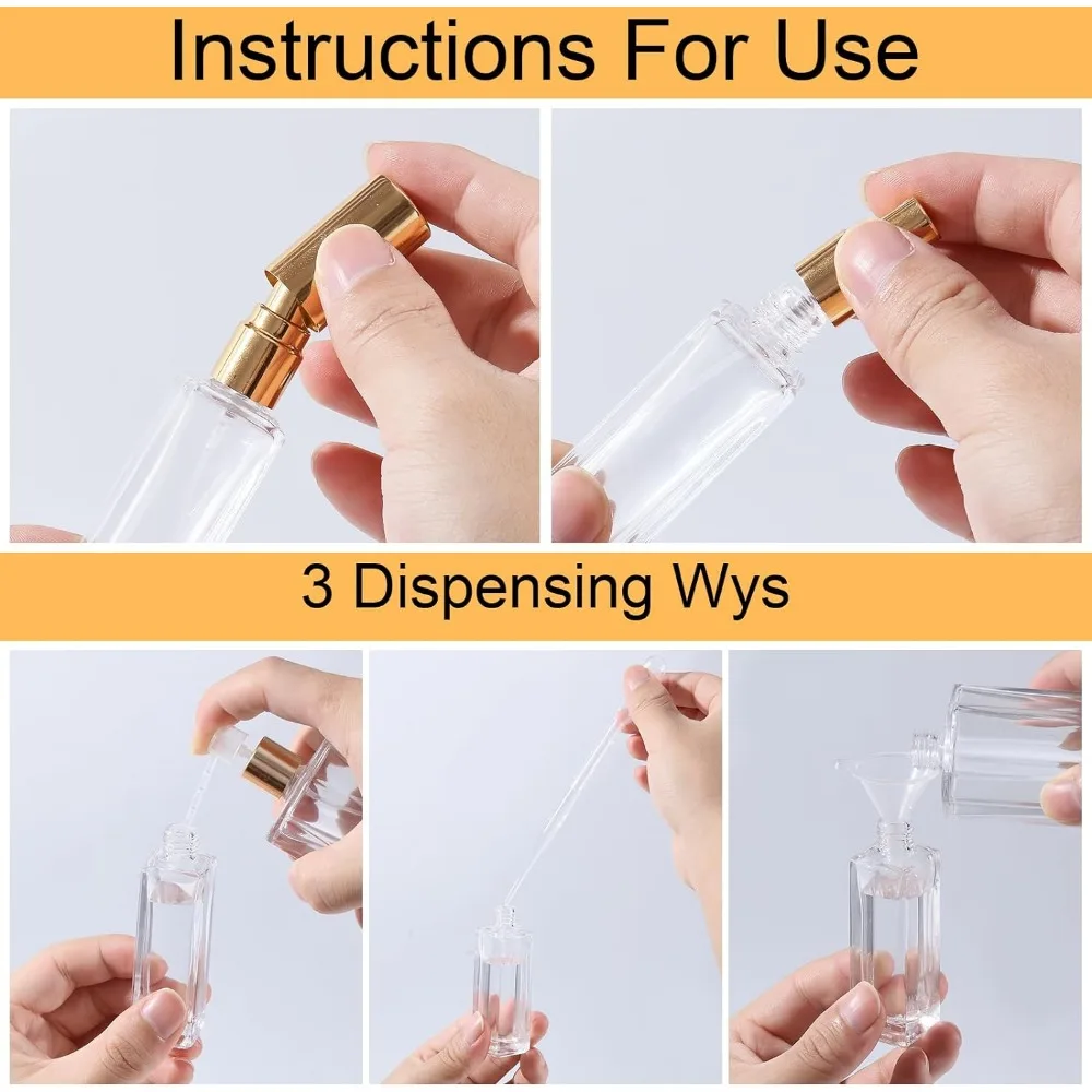 6Pcs 3/5/8/10/15/20ml Refillable Glass Perfume Atomizer Bottle with Plastic PumpFunnel Hopper and 3ml Dropper