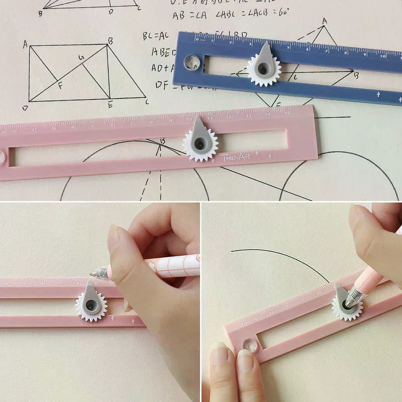 2-in-1 Multifunctional Compass Drawing Ruler Straightedge Compass Ruler Geometric Measuring Tools For Office School Home