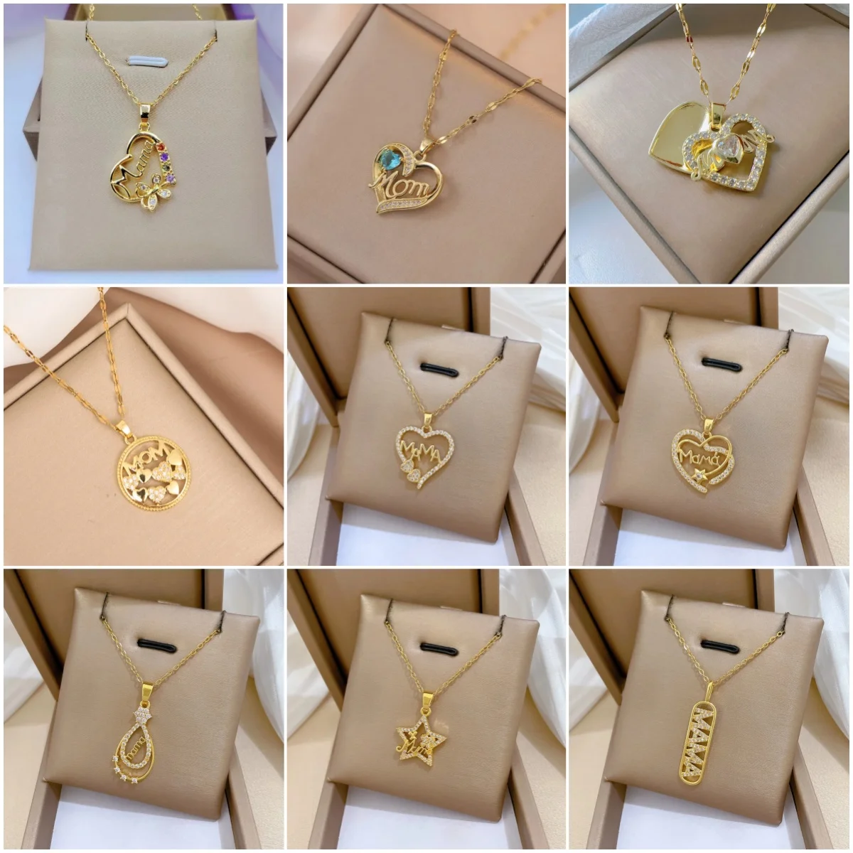 Multi-color Crystal Heart Mama Letter Pendant Necklace For Women Mom Butterfly Choker Stainless Steel Jewelry Mother's Day Gift