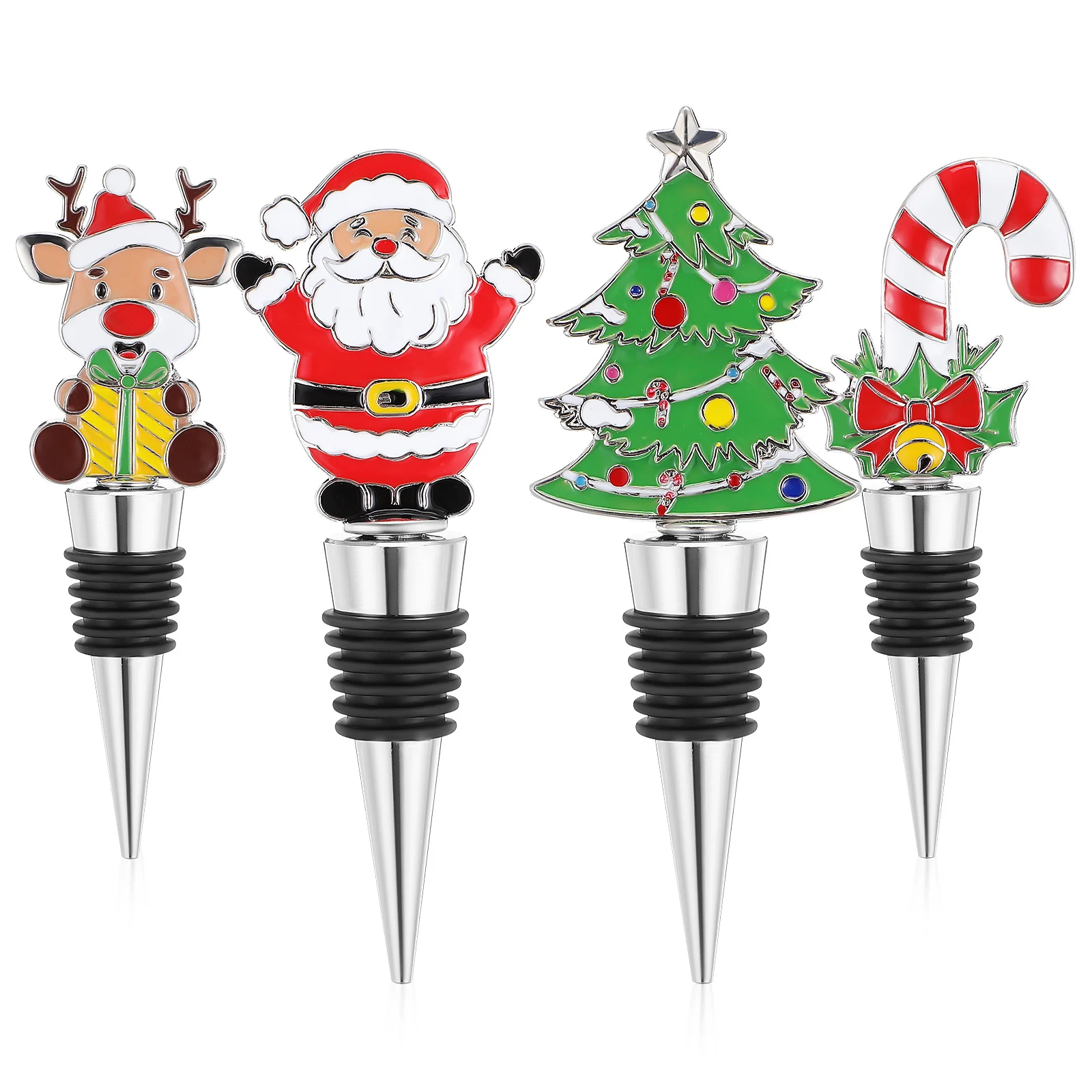 

4pcs Christmas Wine Bottle Stoppers Reusable Sealing Plugs For Wine Bottles Holiday Party Supplies Gift Set Kitchen Bar