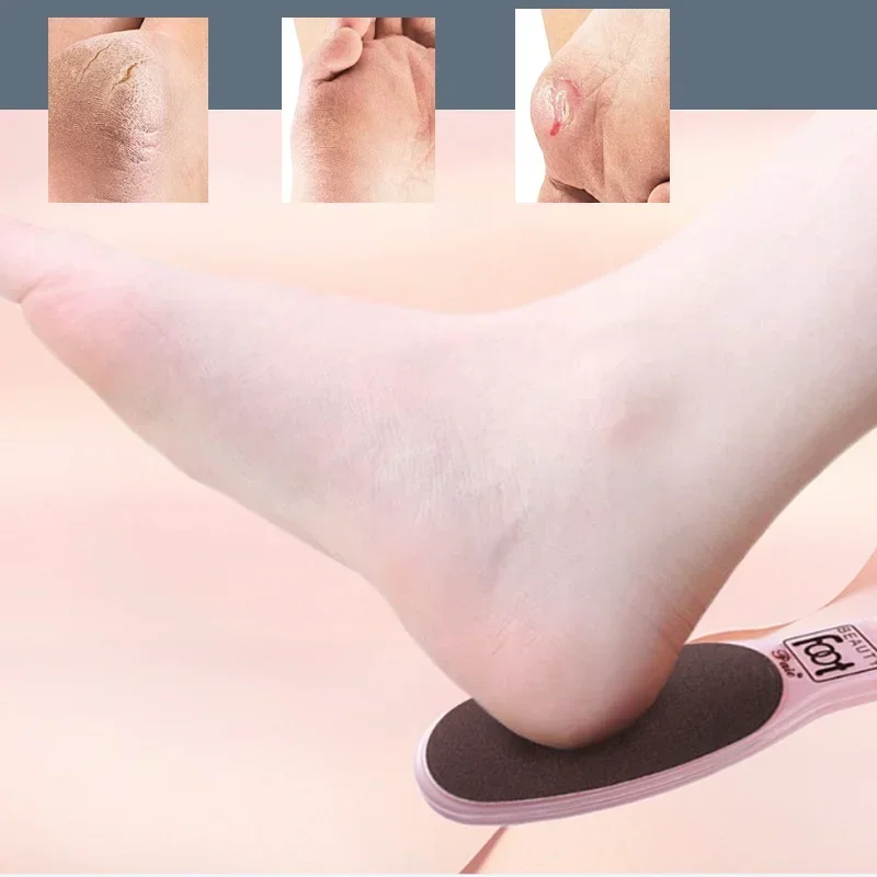 両面フットファイルフットやすりペディキュアツール足角質カルスリムーバー木製ハンドルフットスクラバーサンドペーパー健康