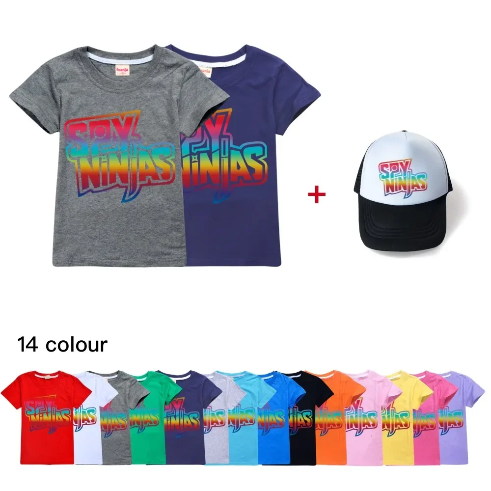 

New Summer Boys Girls Cotton t shirt Clothes Toddler Kids SPY Ninjas Short Sleeve T-shirts+ cap Suit Children Tee Tops Clothing