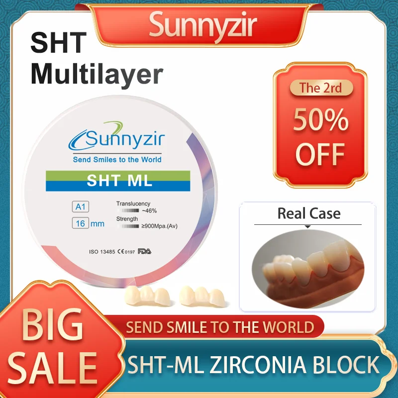 Sunnyzir SHT 98mm A1 A2 Multilayer Preshaded Zirconia block CAD CAM disco de zircônia Ceramics Material Dental Zrconium Blank