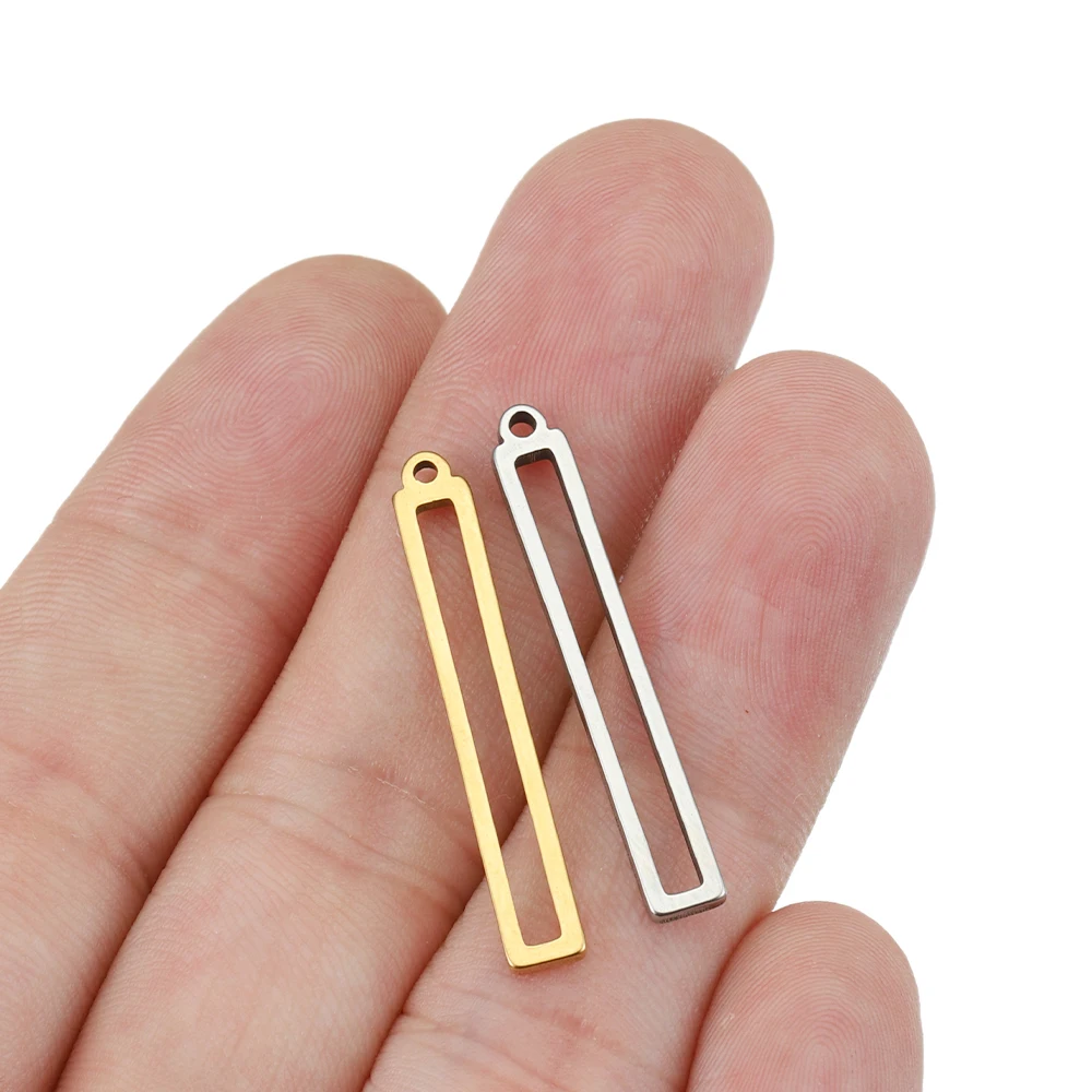 No Fade 10pcs 32mm Stainless Steel Hollow Rectangle Frame Charms Pendants for Earrings Necklace DIY Jewelry Making Wholesale