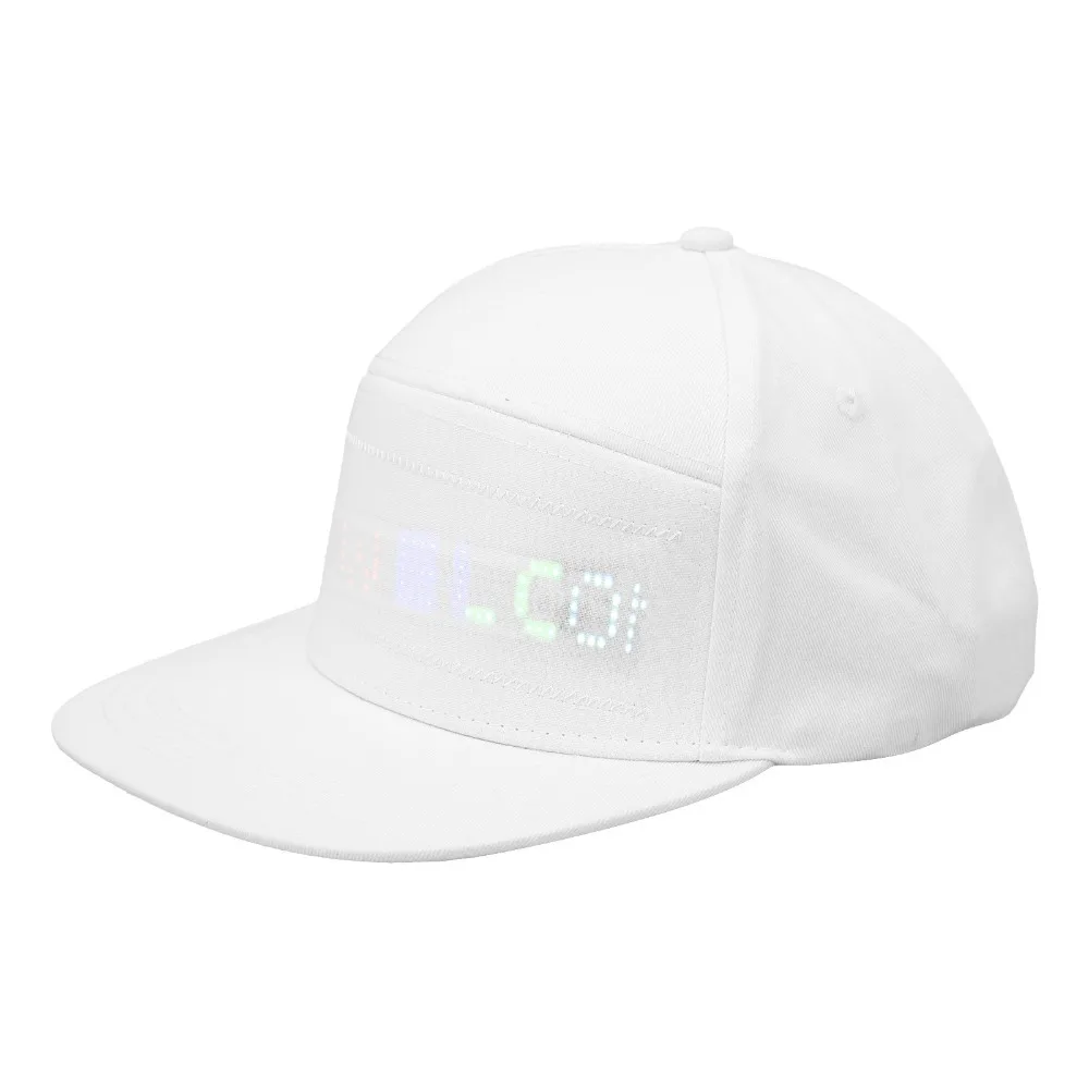 

Bluetooth LED Cap APP Control Editable Colorful Programmable LED Hat White Baseball Cap Rolling Display Hat Outdoor Use