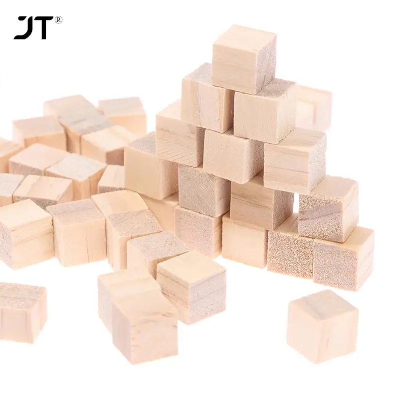 100pcs 1cm Unfinished Blank Mini DIY Wooden Square Blocks Wood Solid Cubes for Kids Craft Toy Puzzle Making Material