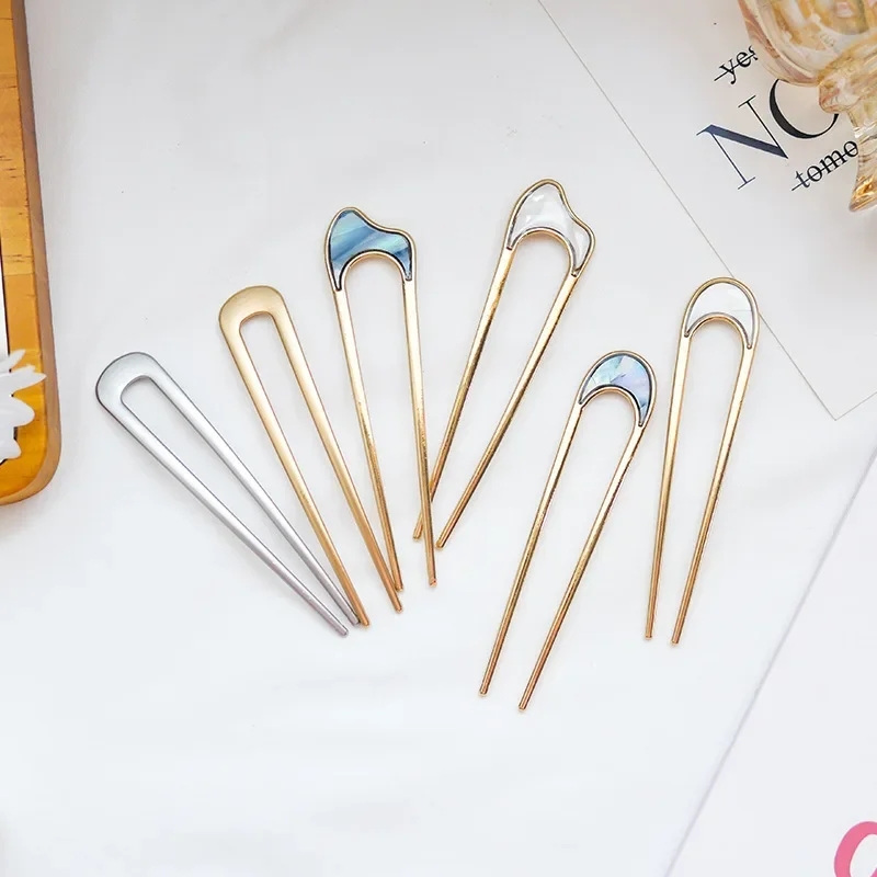 Ladies use elegant shell-glazed horns in gold and silver, fashionable, U-shaped metal hairpins, hair accessories and headwear image 2