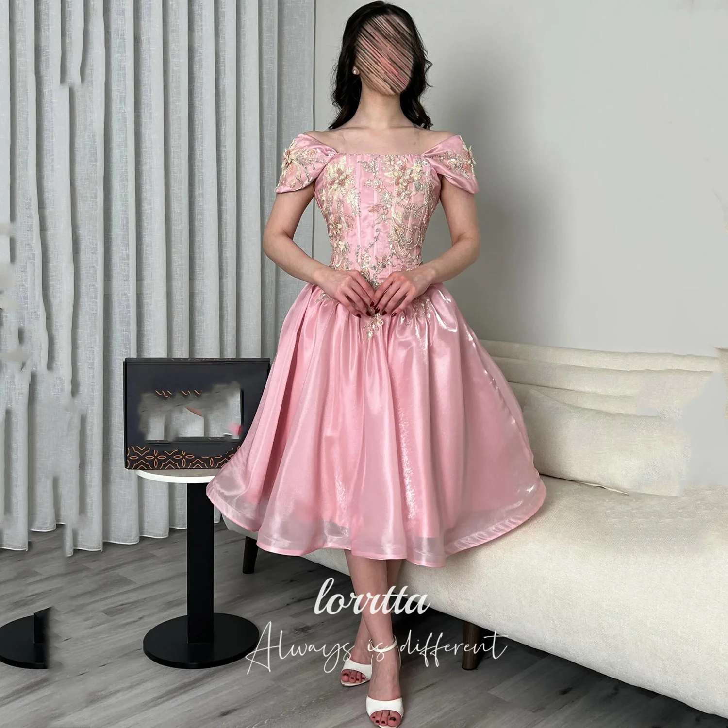

Lorrtta A-line Luxurious Evening Dresses for Special Occasions Customized Prom Dress Pink Organza Medium Length Elegant Party