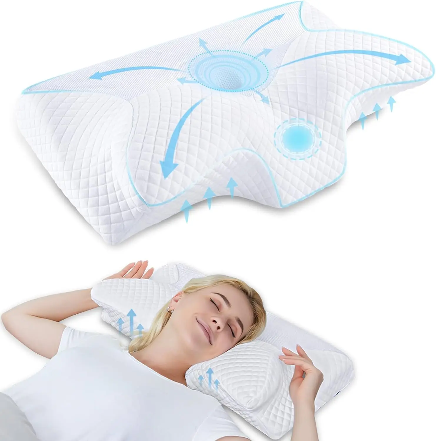 

Cervical Pillow Memory Foam for Neck Pain Relief, Orthopedic Contour Pillow for Side Back Stomach Sleepers