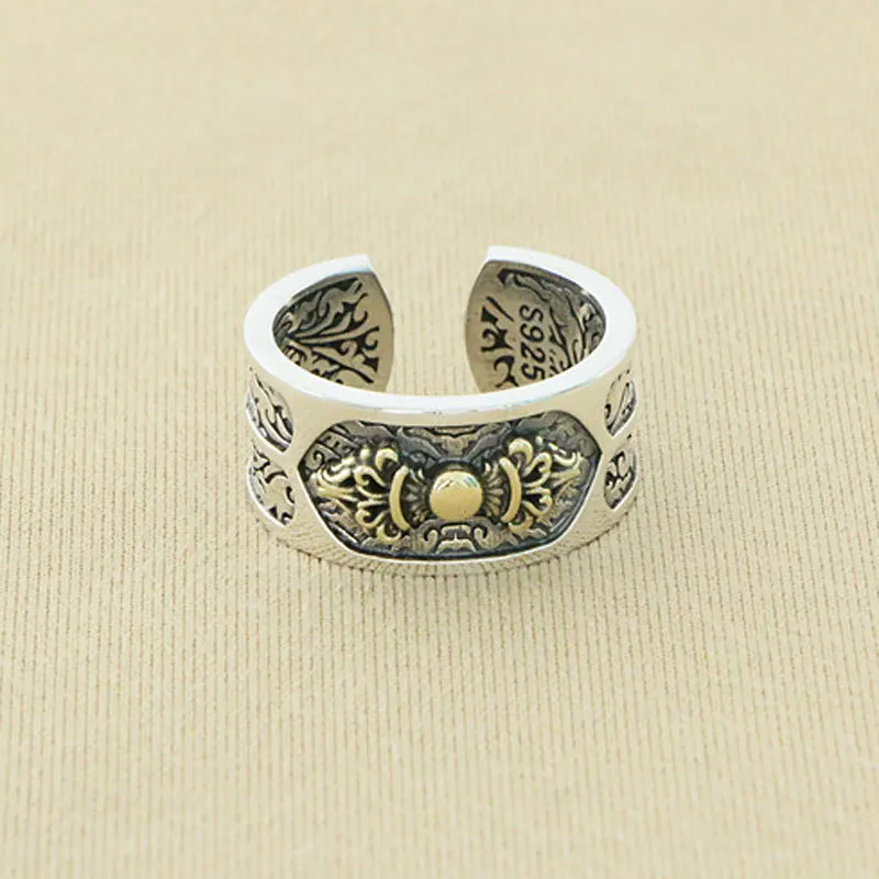 

Ethnic style S925 sterling silver original classic diamond pestle ring retro Thai silver men's fashionable and atmospheric ring