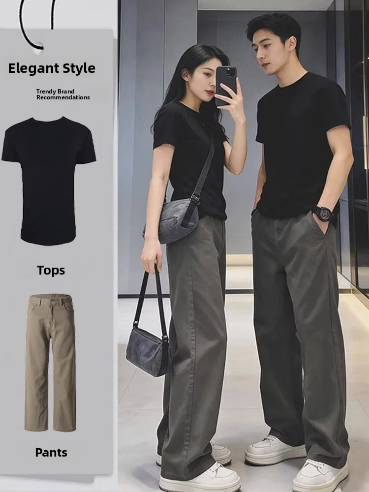 

Мужской модный комплект из футболки с коротким рукавом и прямых джинсов: премиальный стиль для пар на весенний сезон