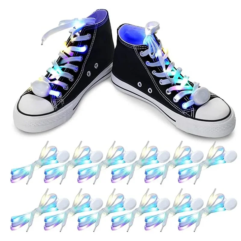 1 Pair New LED Shoelaces Luminous Flashing Shoe Laces Disco Party Light Up Glow Nylon Strap 120cm Luminous Round Flash No Tie