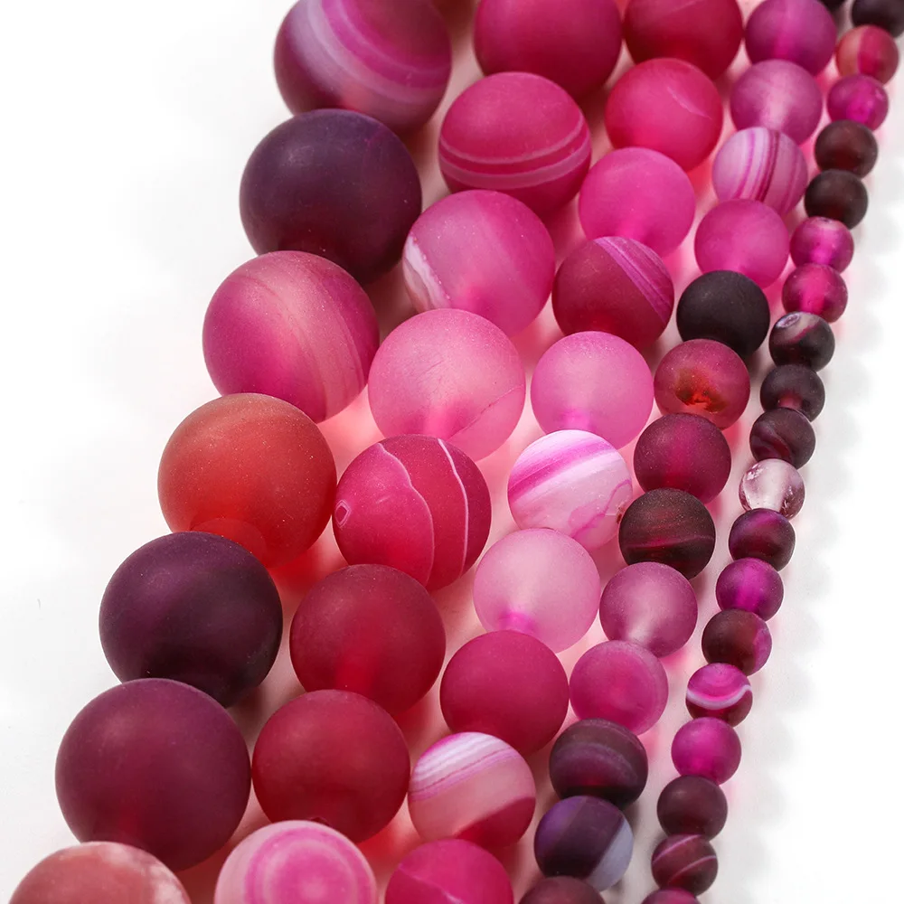 Frosted Rose Red Line Agate 4-12mm DIY Jewelry Accessories Natural Agate Loose Beads semi-finished Beads