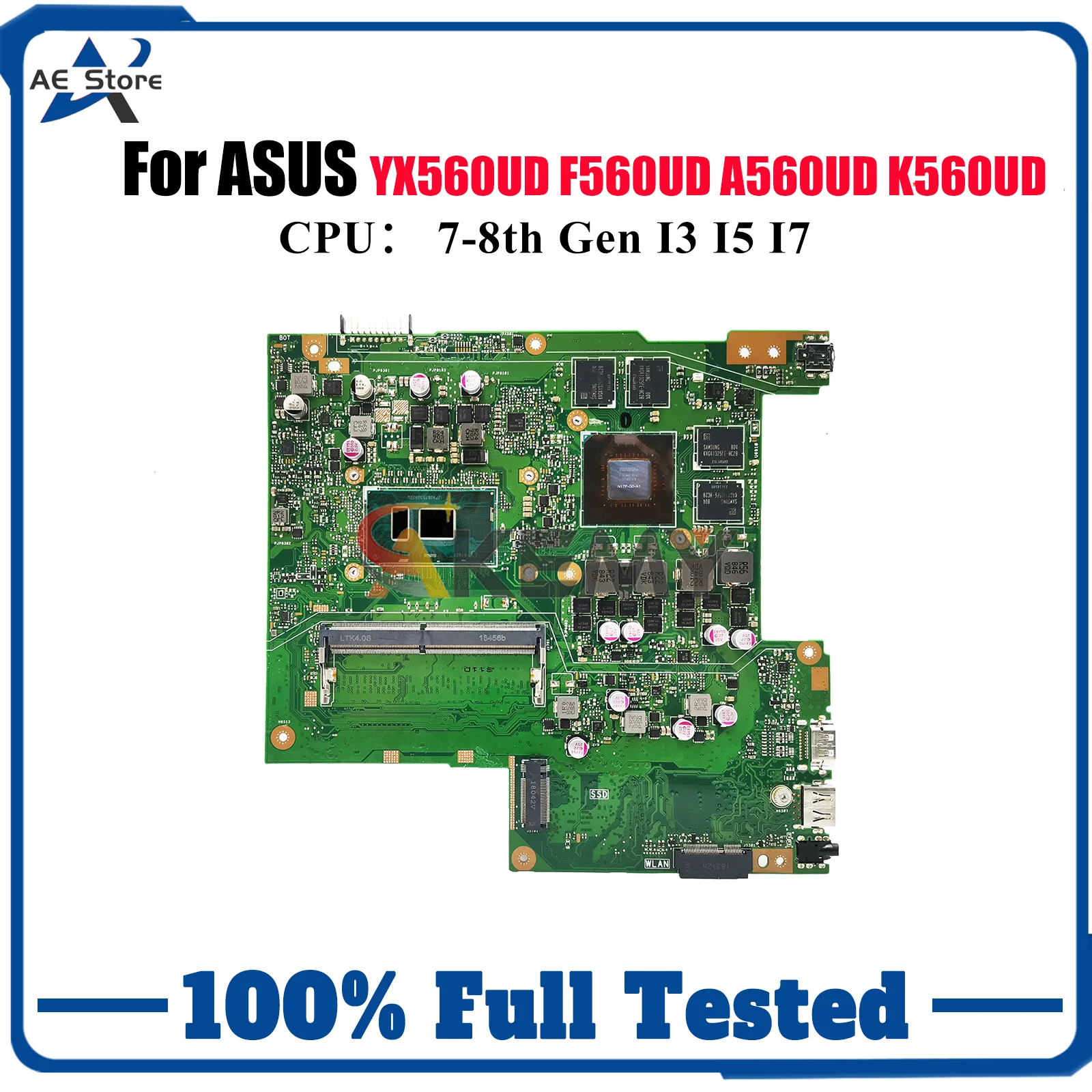 

X560UD Материнская плата для ноутбука ASUS VivoBook A560UD YX560UD F560UD X560U K560UD X560UD Материнская плата с процессором I3 I5 I7 100% тест ОК