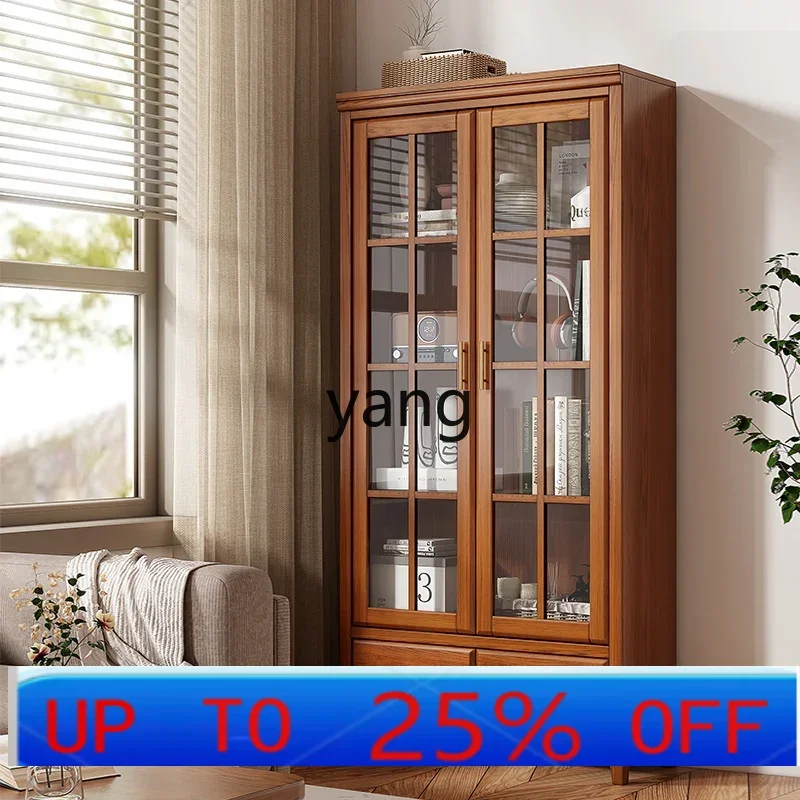 

LH solid wood bookcase integrated whole wall living room with glass door display cabinet household
