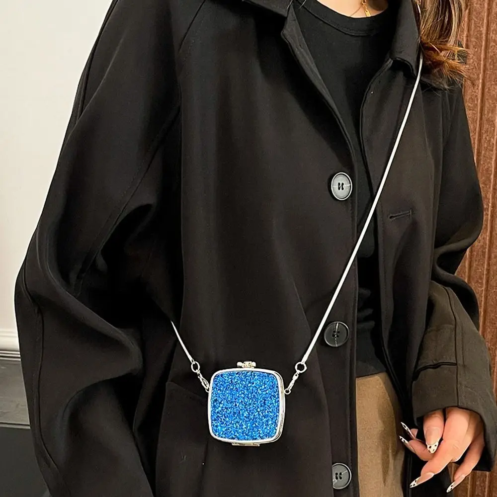 

Delicate Luxury Metal Chain Lipstick Wallet Elegant Mirror Mini Clutch Bag Sequin Glitter Jewelry Bag Woman