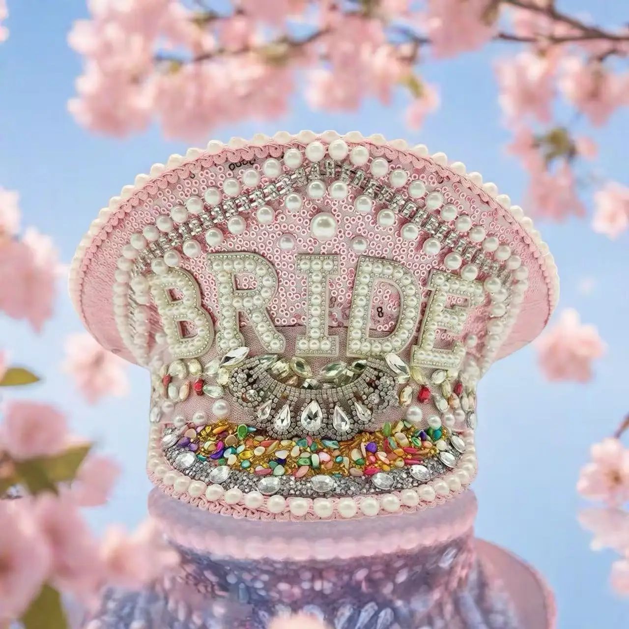 HongLuan Yellow Laser Leather Loop Captain Hat Rhinestone & Military Caps for Woman, Rave Festivals Accessories ＆ Party Cap Man