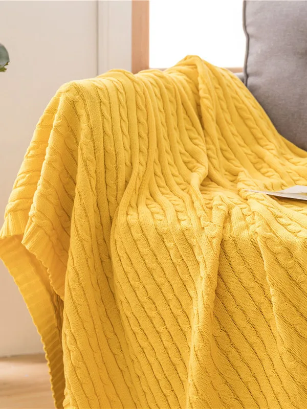 Nordic Style Knitted Nap Blanket Luxury Office Sofa Cover Summer Breathable High Polyester Cotton Knitwear Green Color