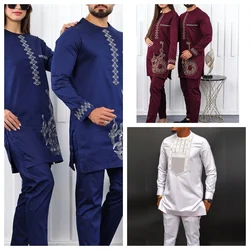 Vestido africano agbada masculino, terno de duas peças, camisa e calças, bordado nigeriano, festa de aniversário, bolha, 2024