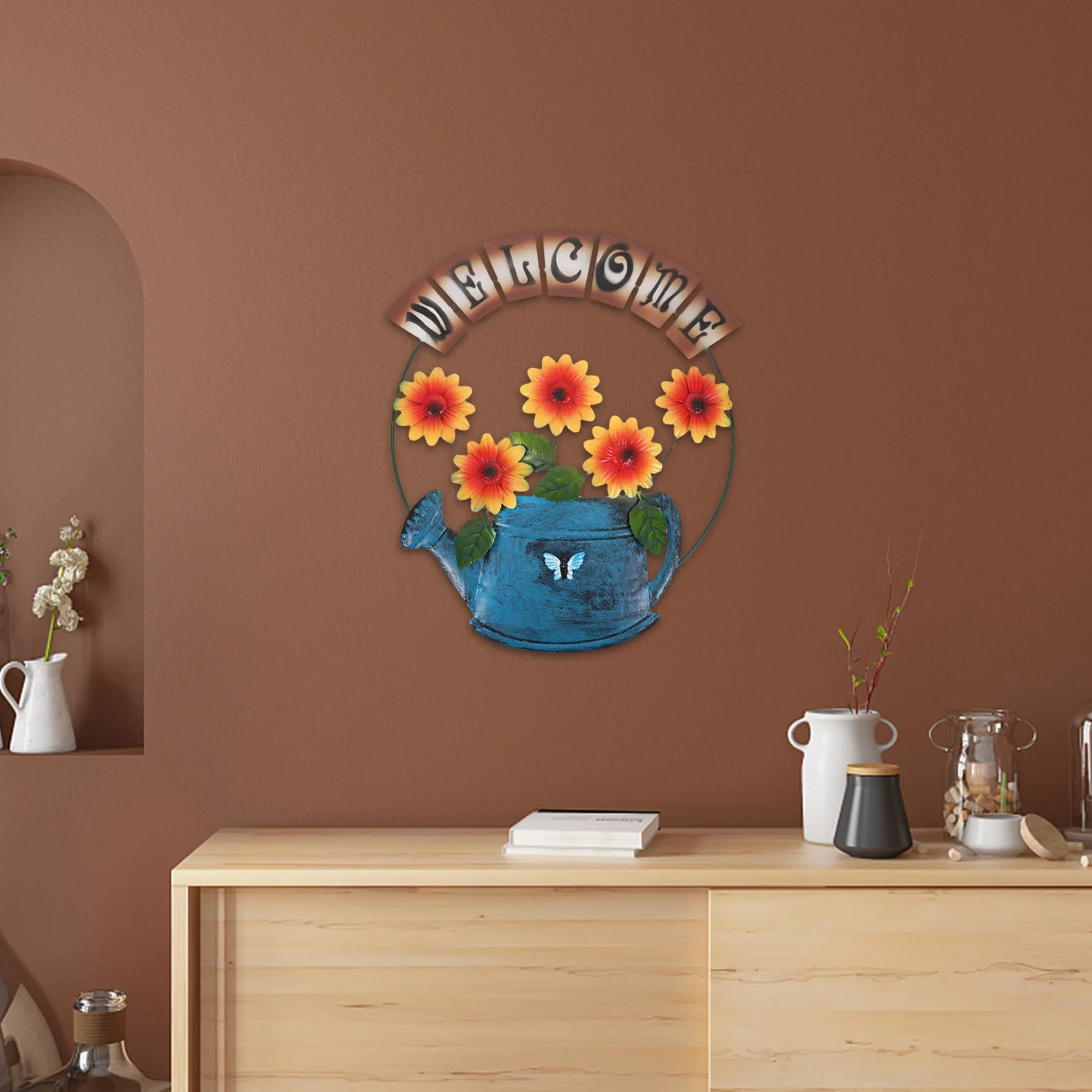 

Sunflower Welcome Door Hanger Metal Yellow Flower Sign Rustic Farmhouse Wall Porch Art Front Door Hanging Spring Summer Autumn