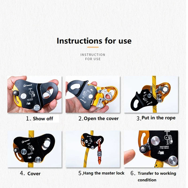 Imagem -04 - Camnal-equipamento de Escalada Descender Gear Stop Descender para 1013 mm Corda Clamp Grab Rescue Rappel Ring Equipamento de Segurança de Escalada