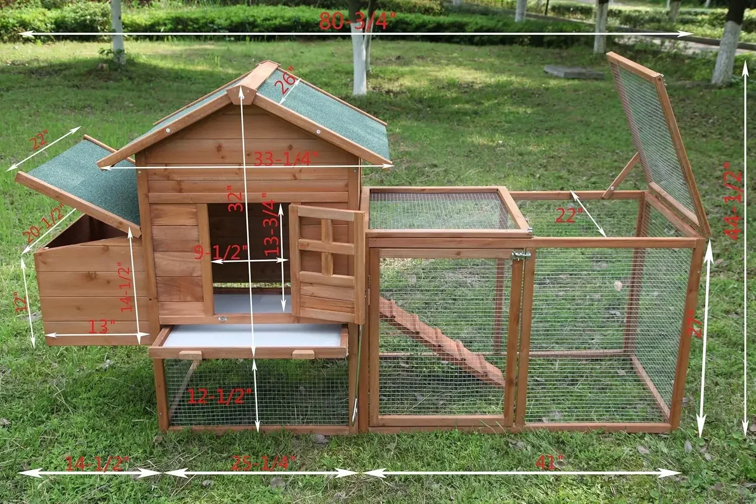 Chicken Coop Outdoor Wooden Rabbit Hutch Poultry House with Chicken Run Cage, Egg Box & Waterproof Roof (80