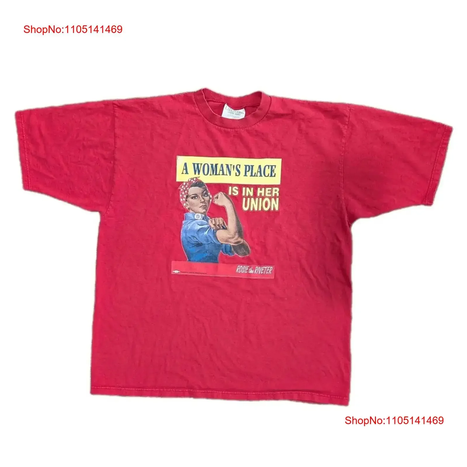تي شيرت كلاسيكي من Rosie the Riveter Pro Union مقاس XL ملابس شارع مغسولة عتيقة غير رسمية قليلاً مريحة #1