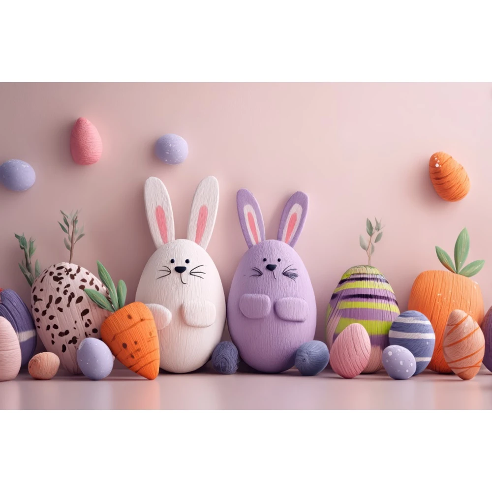 Spring Easter Natural Scene Photography Backdrop Green Grass Flowers Fence Rabbit Eggs Kids Birthday Holiday Portrait Background